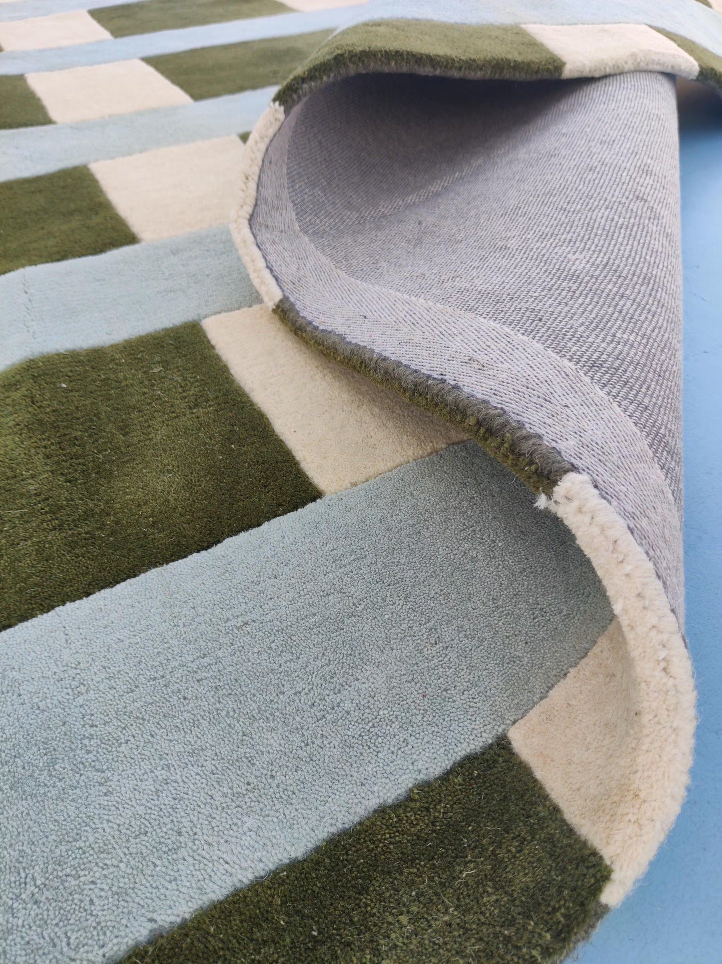 Hand-tufted Wool Green-Blue Geometric Striped Runner