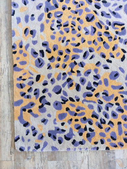 Leopard Print Area Rug, Modern Animal Pattern Rug, Purple Gold Wool Tufted Rug