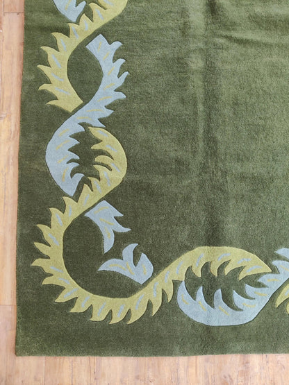 Green Botanical Border Rug Custom Size Wool Carpet
