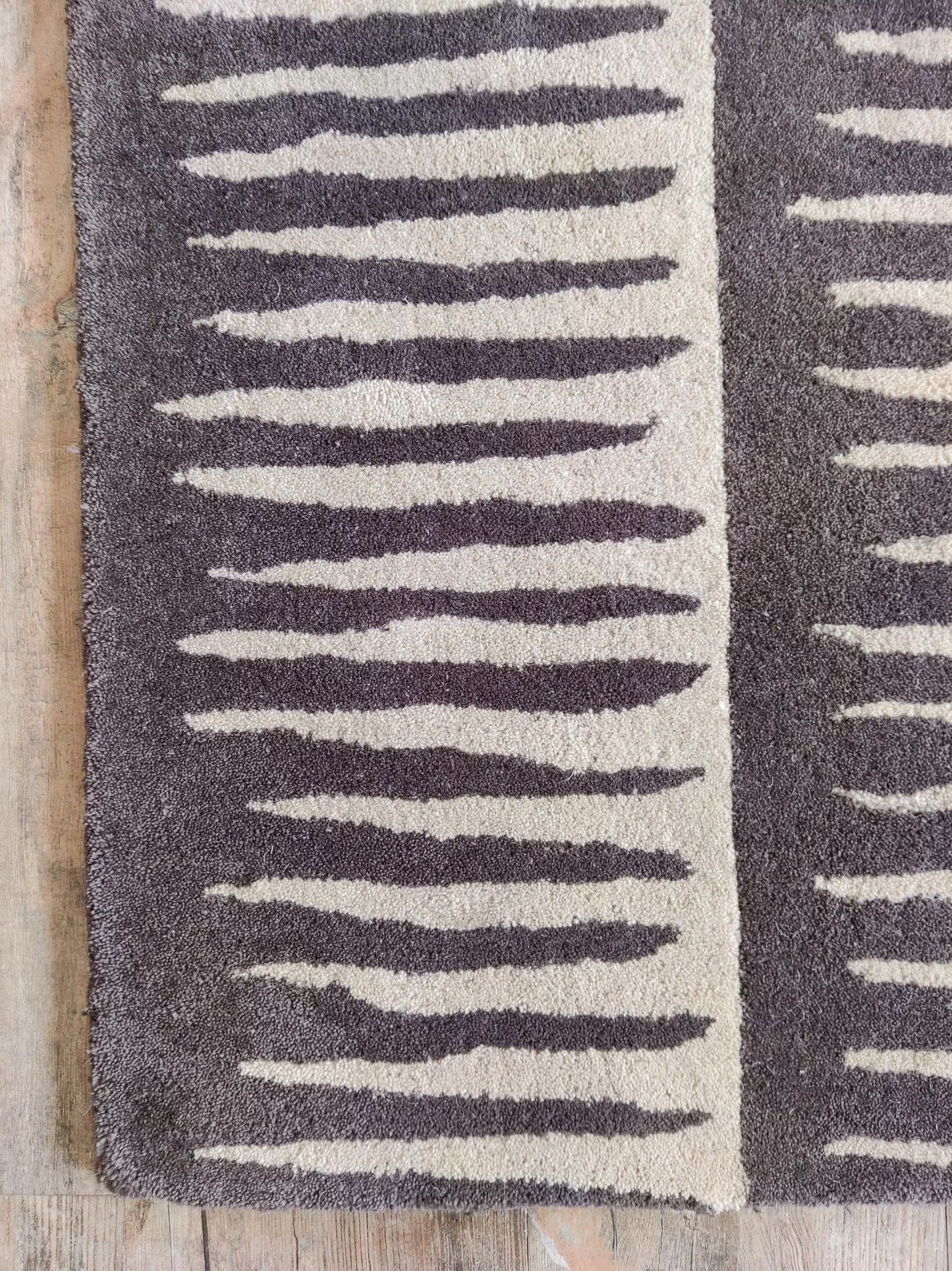 Black And White Abstract Stripe Wool Runner Rug