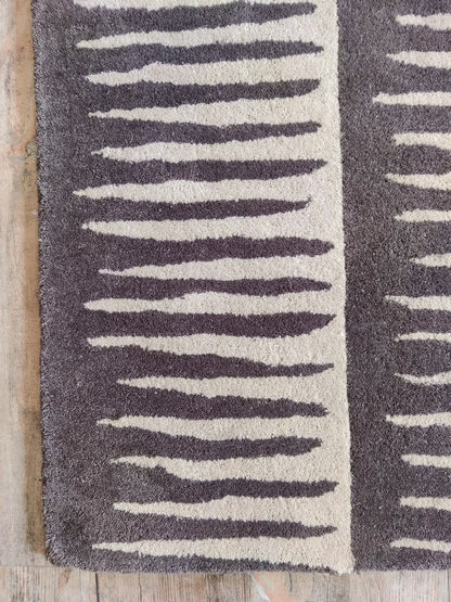 Black And White Abstract Stripe Wool Runner Rug