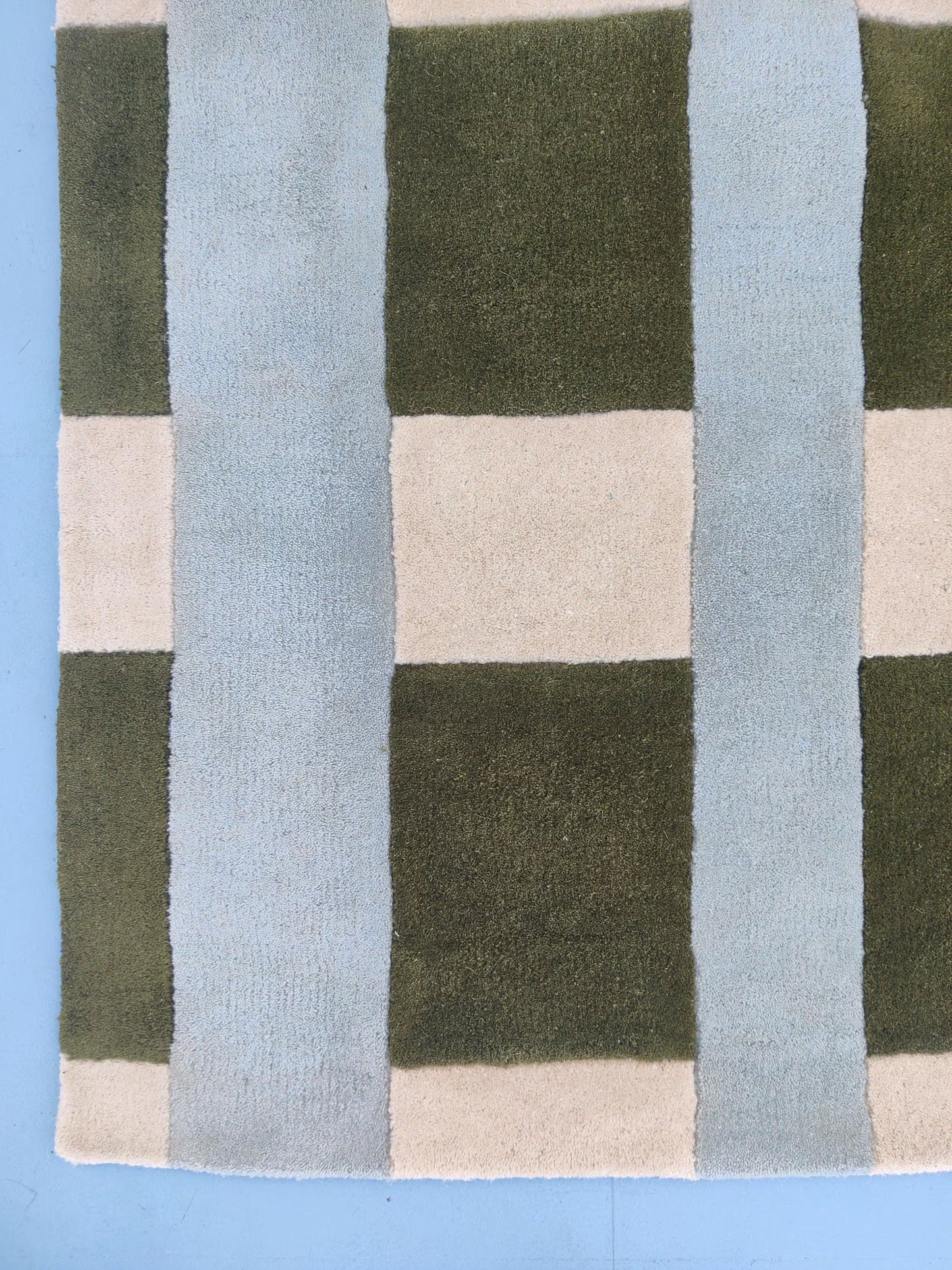 Hand-tufted Wool Green-Blue Geometric Striped Runner