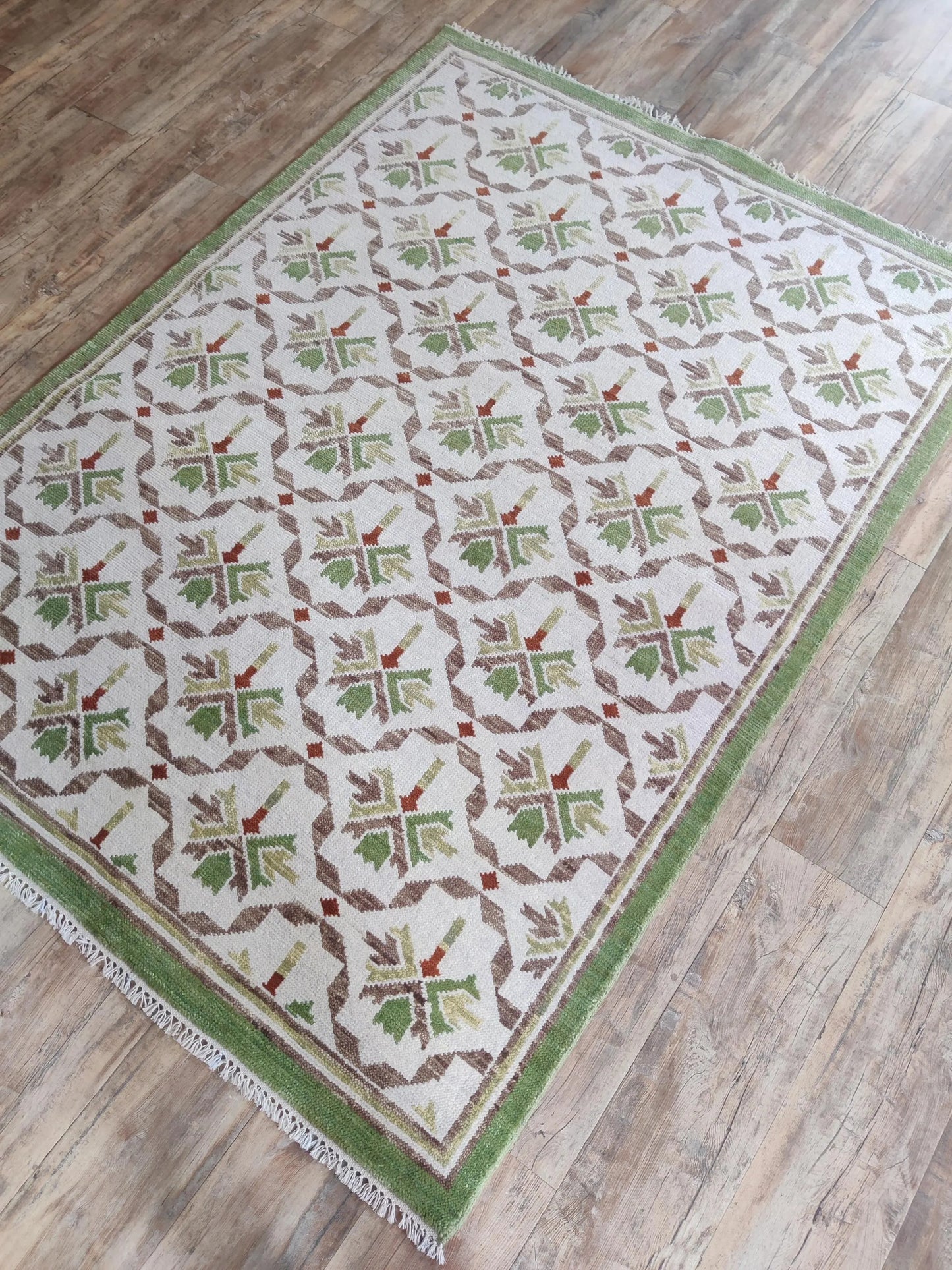 Olive Trellis Lattice Sage Green & Cream Oushak Rug