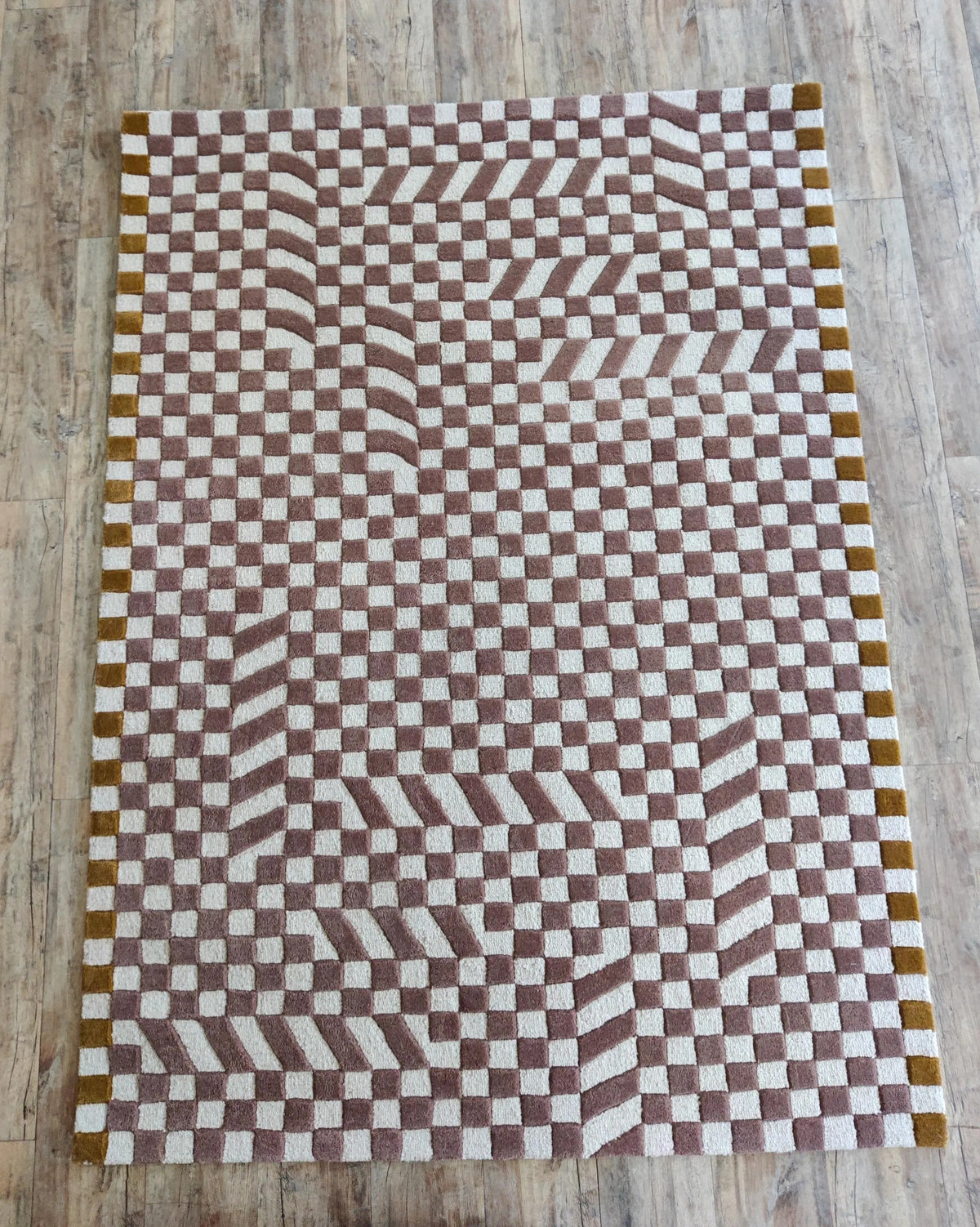 Checkerboard Geometric Rug, Mauve & Ivory Modern Abstract  Tufted Area Rug