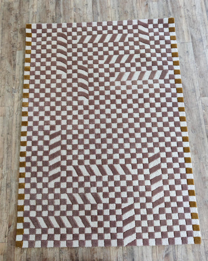 Checkerboard Geometric Rug, Mauve & Ivory Modern Abstract  Tufted Area Rug