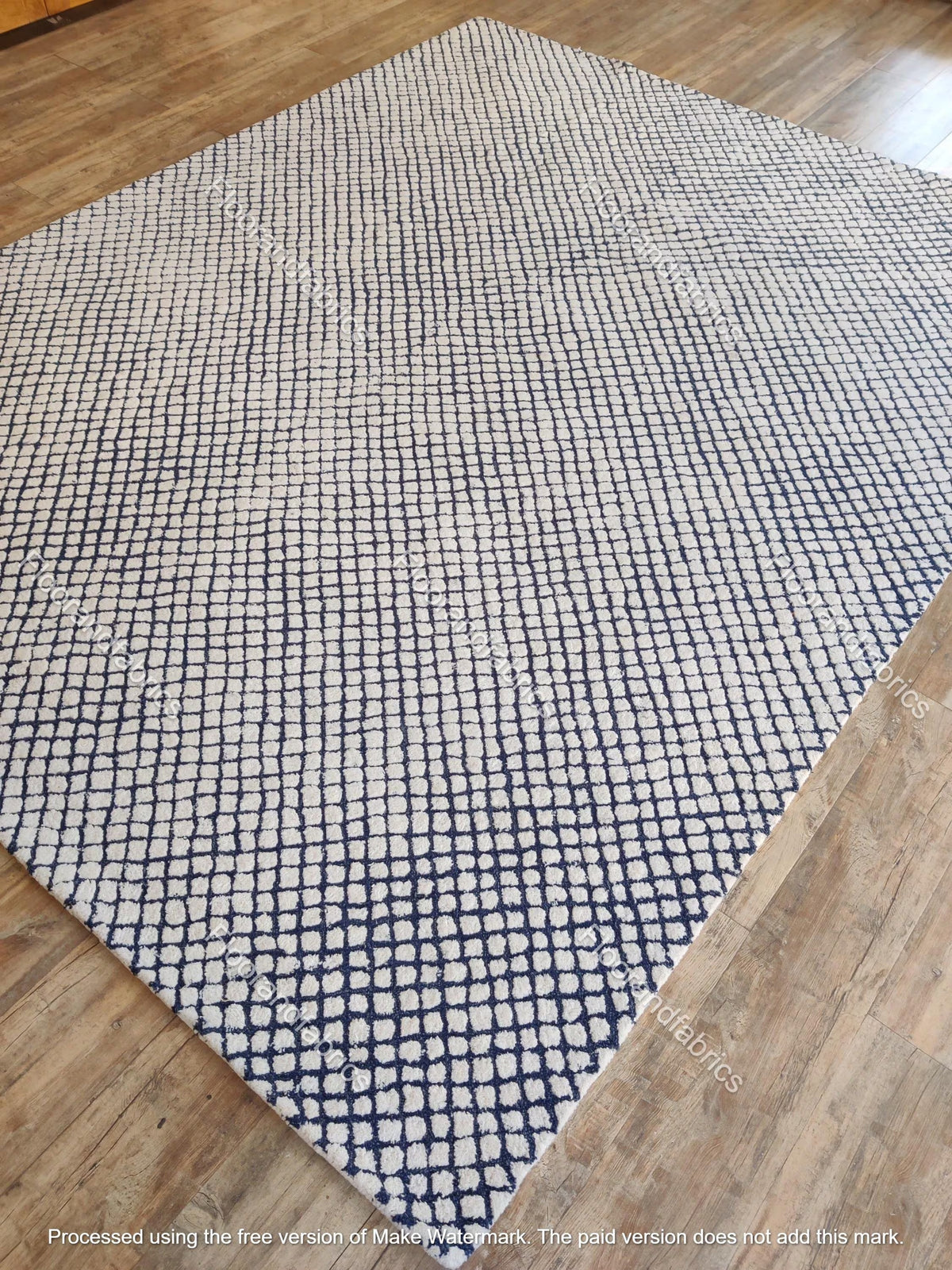 Blue & Ivory Hand Tufted Wool Rug, Modern Checkered Area Rug