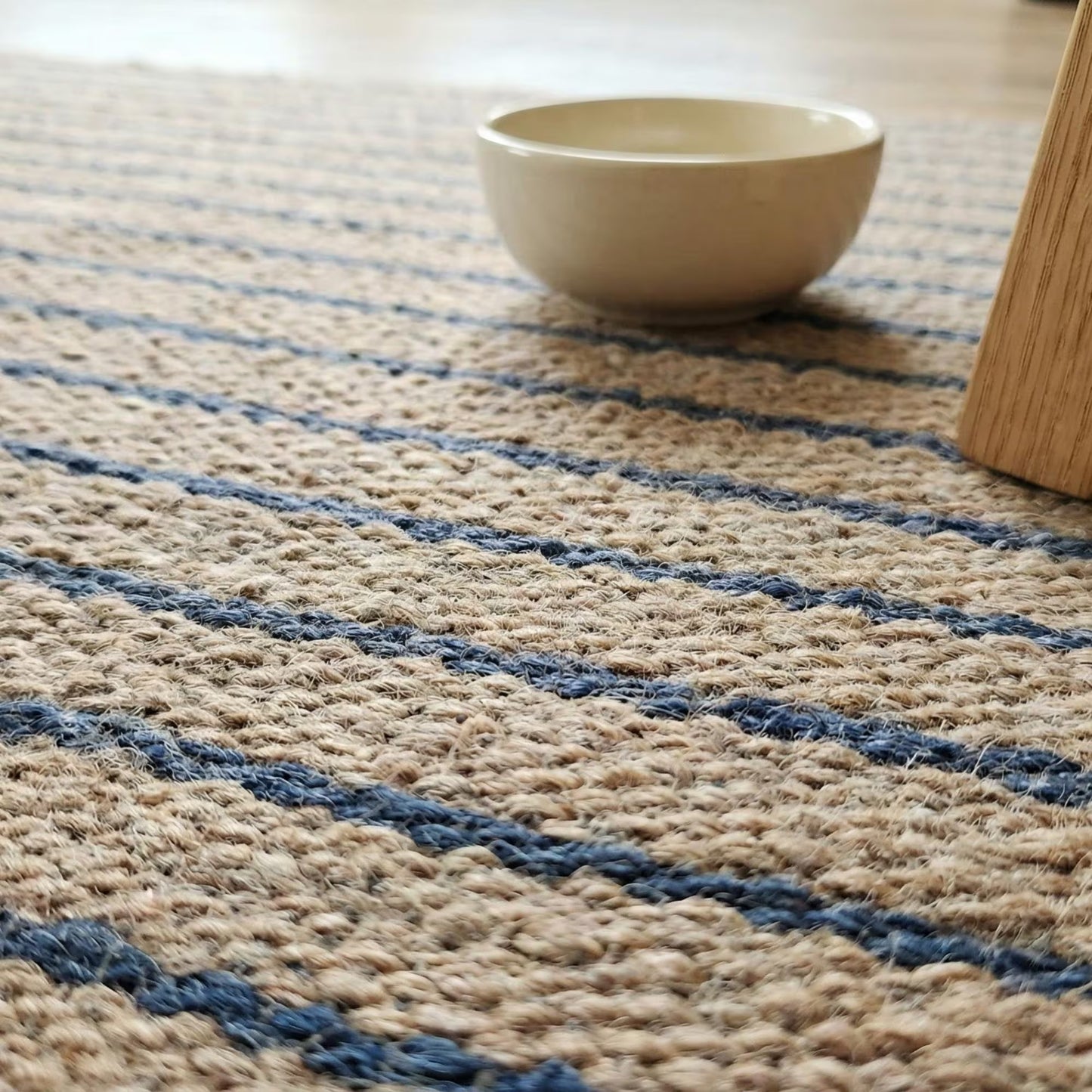 Neutral Beige Blue Chevron Stripes Hallway Stair Runner