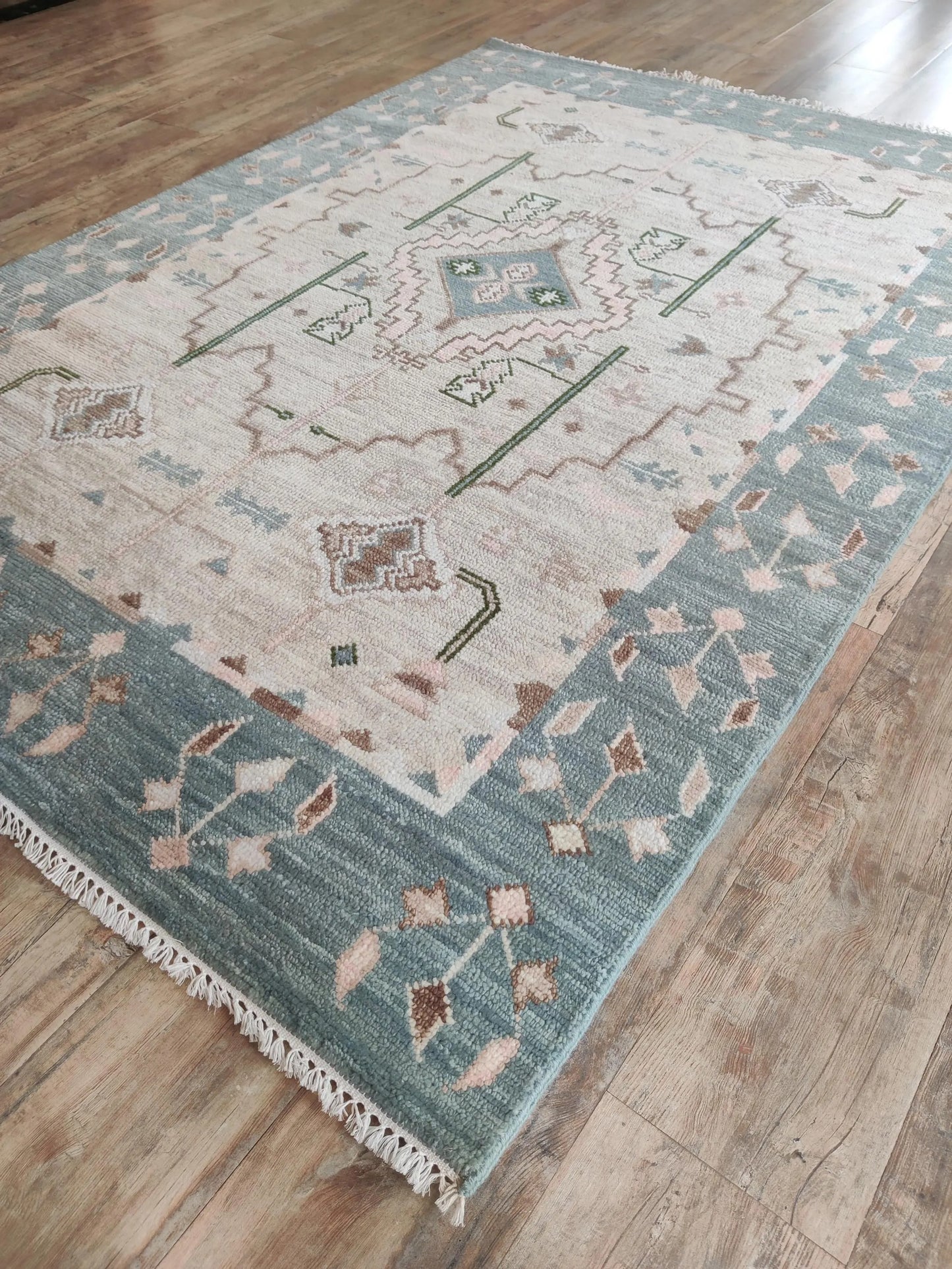 Muted Blue & Off White Medallion Rug Soft Pastel Aesthetic Carpet