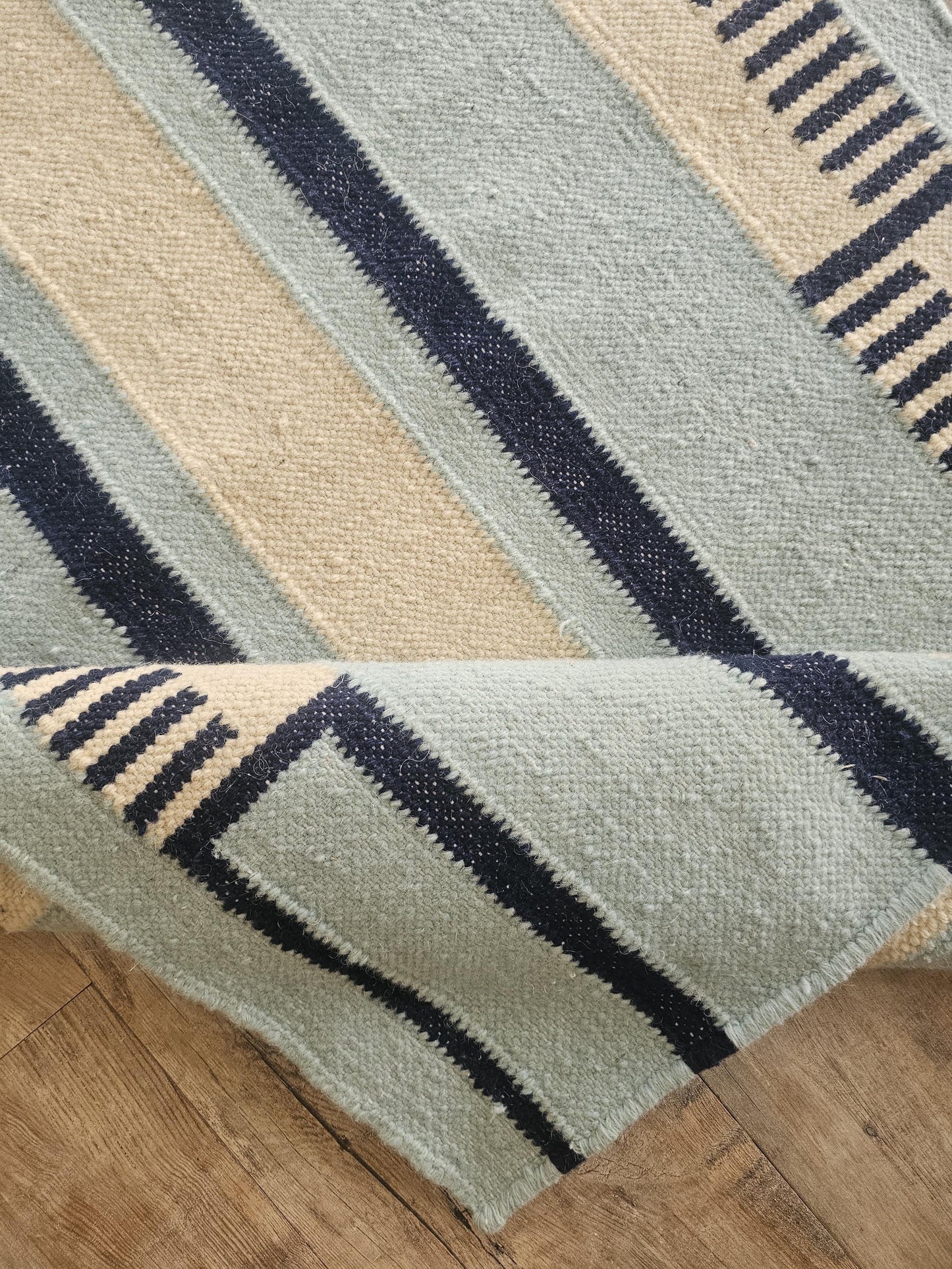 Blue Striped Wool Flatweave Runner Rug Modern Kitchen Runner