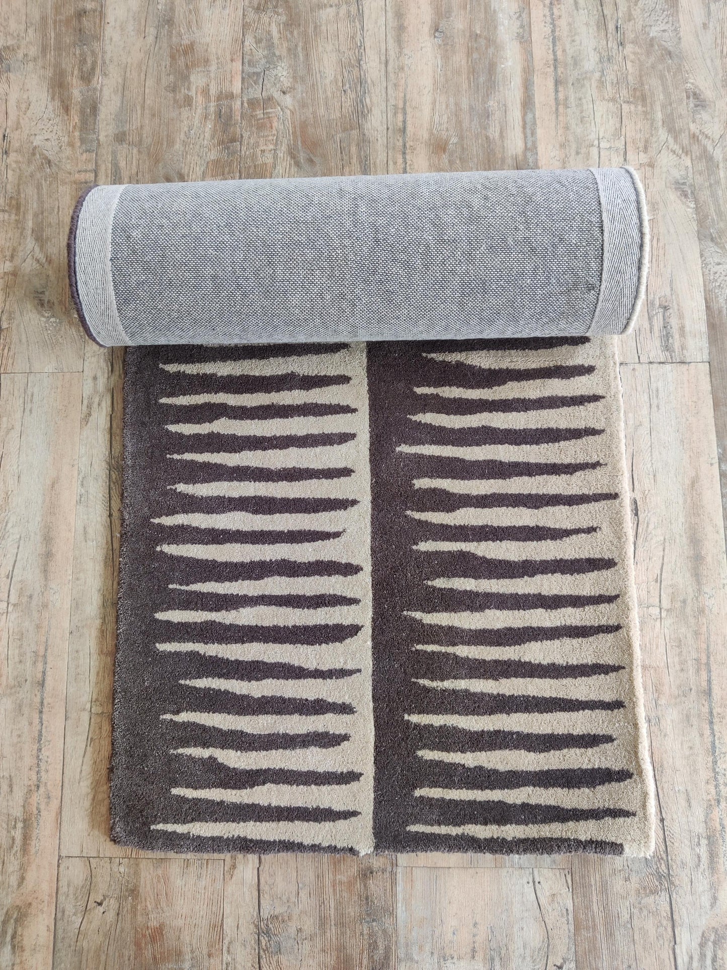 Black And White Abstract Stripe Wool Runner Rug