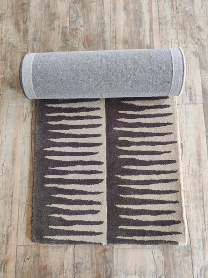 Black And White Abstract Stripe Wool Runner Rug