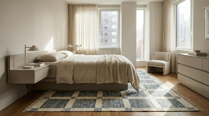Turkish Handmade Wool Oushak Carpet, Modern Contemporary Minimalist Design for Bedroom