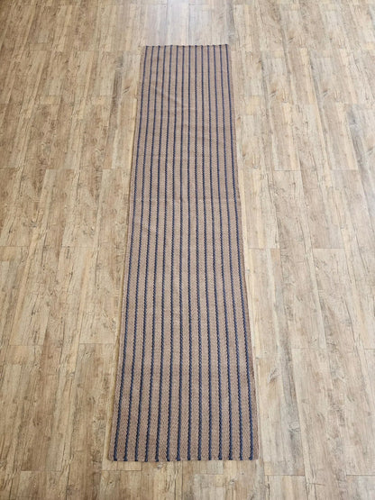 Neutral Beige Blue Chevron Stripes Hallway Stair Runner