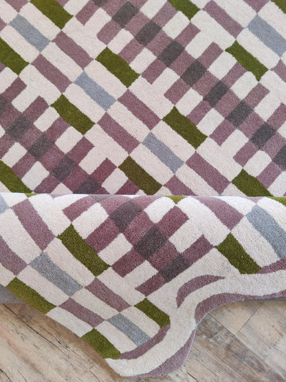 Tufted Wool Geometric Scalloped Rug Modern Area Carpet