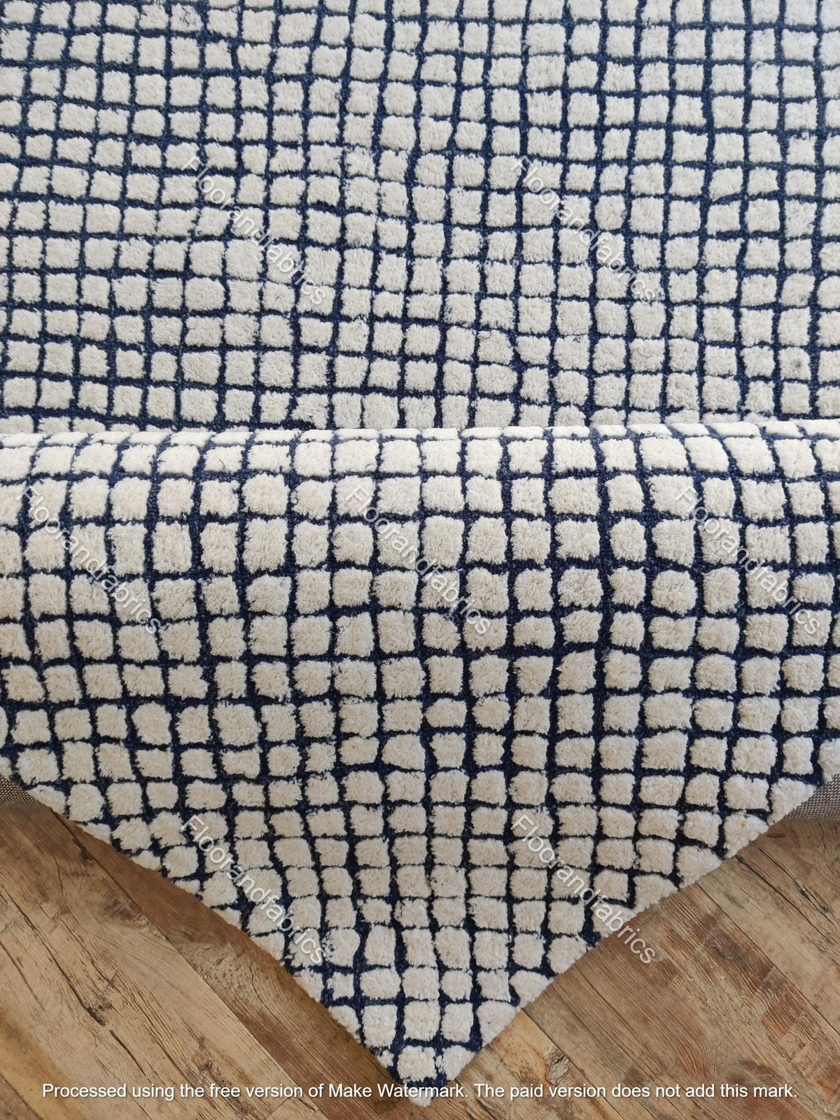 Blue & Ivory Hand Tufted Wool Rug, Modern Checkered Area Rug