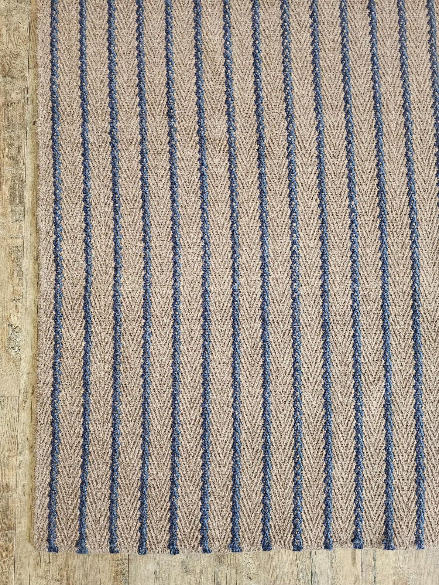 Neutral Beige Blue Chevron Stripes Hallway Stair Runner