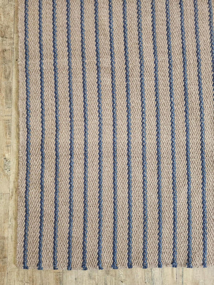 Neutral Beige Blue Chevron Stripes Hallway Stair Runner