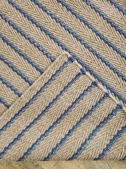 Neutral Beige Blue Chevron Stripes Hallway Stair Runner
