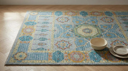 Royal Cypress Azure Oushak Traditional Turkish Style Carpet
