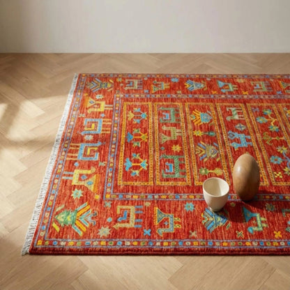 Crimson Tribal Harvest Hand Knotted Tribal Gabbeh Rug