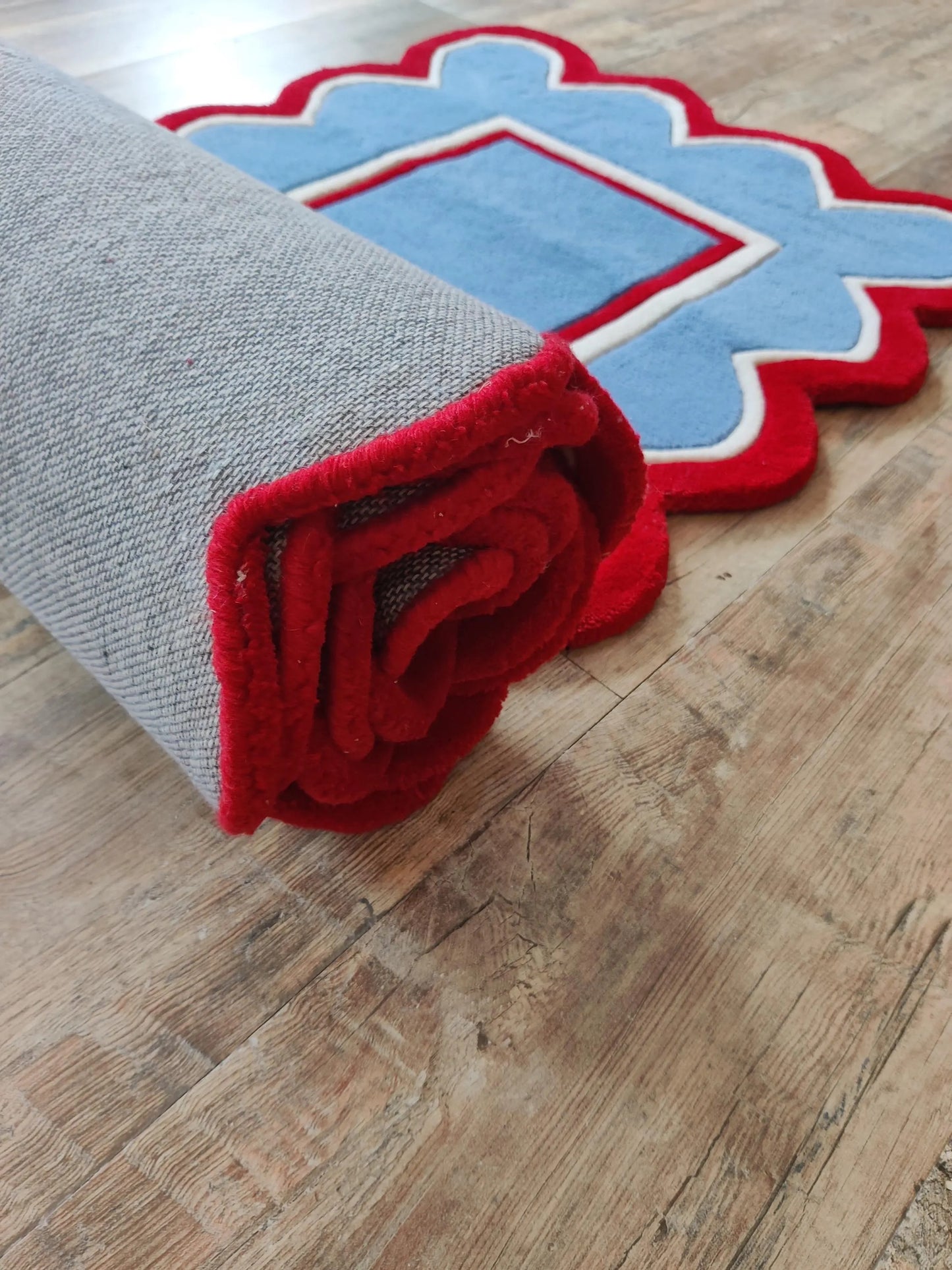 Scalloped Geometric Floral Stair Runner, Handcrafted Tufted Runner