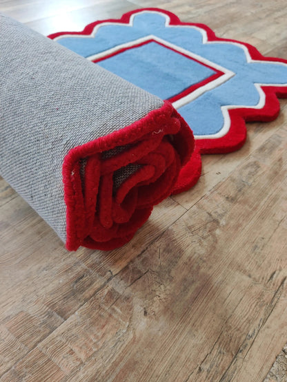 Scalloped Geometric Floral Stair Runner, Handcrafted Tufted Runner
