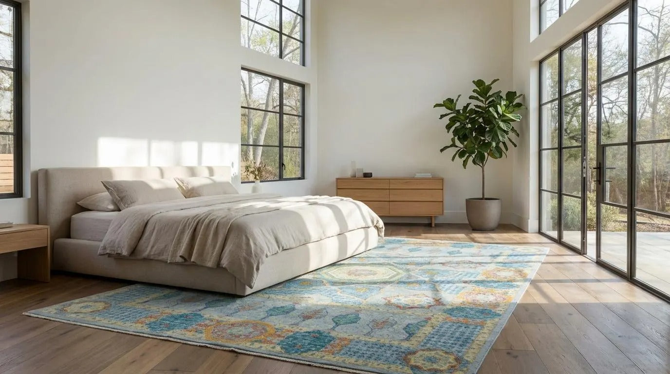 Royal Cypress Azure Oushak Traditional Turkish Style Carpet