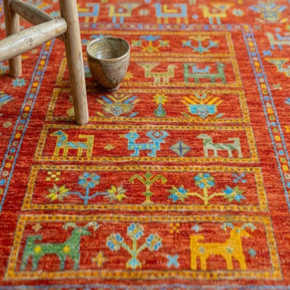 Crimson Tribal Harvest Hand Knotted Tribal Gabbeh Rug
