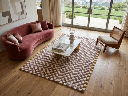 Checkerboard Geometric Rug, Mauve & Ivory Modern Abstract  Tufted Area Rug