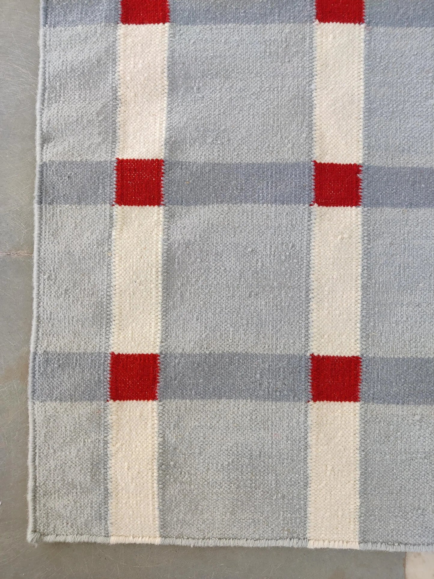 Handwoven Wool Runner Rug, Plaid Hallway Wool Checkered Runner