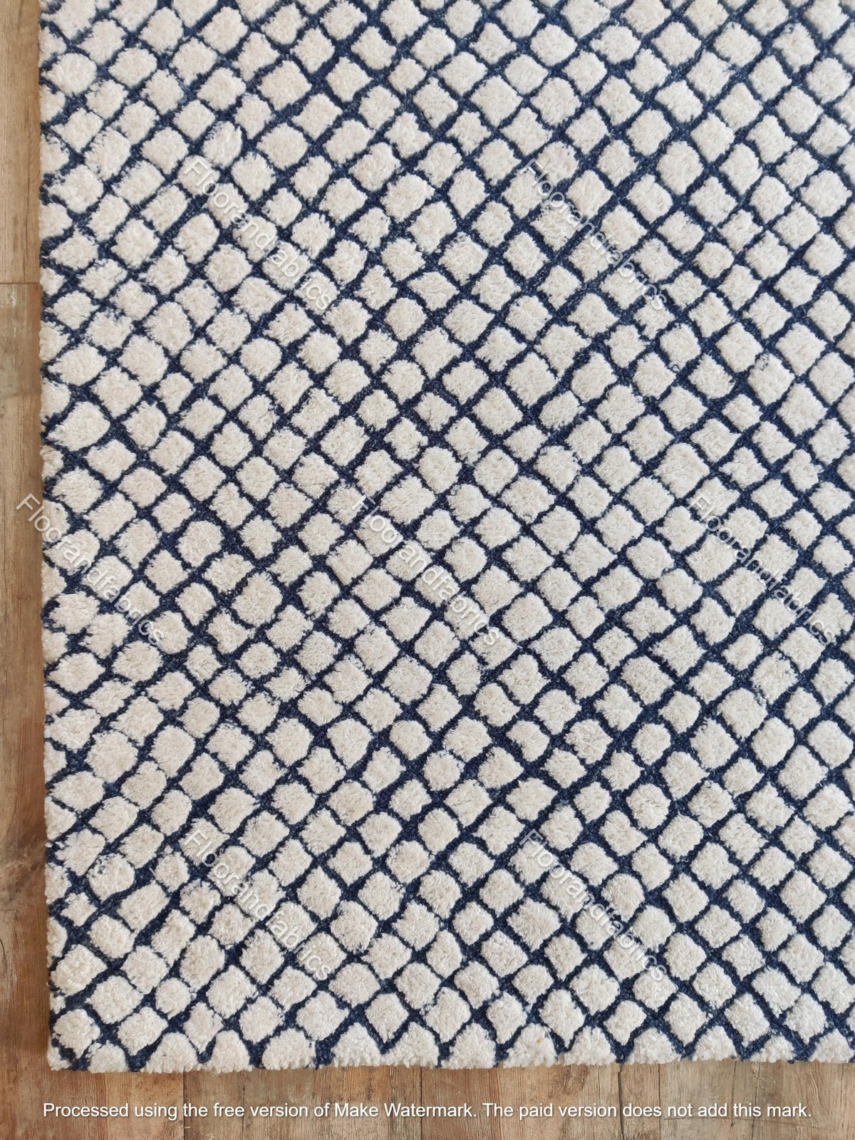 Blue & Ivory Hand Tufted Wool Rug, Modern Checkered Area Rug
