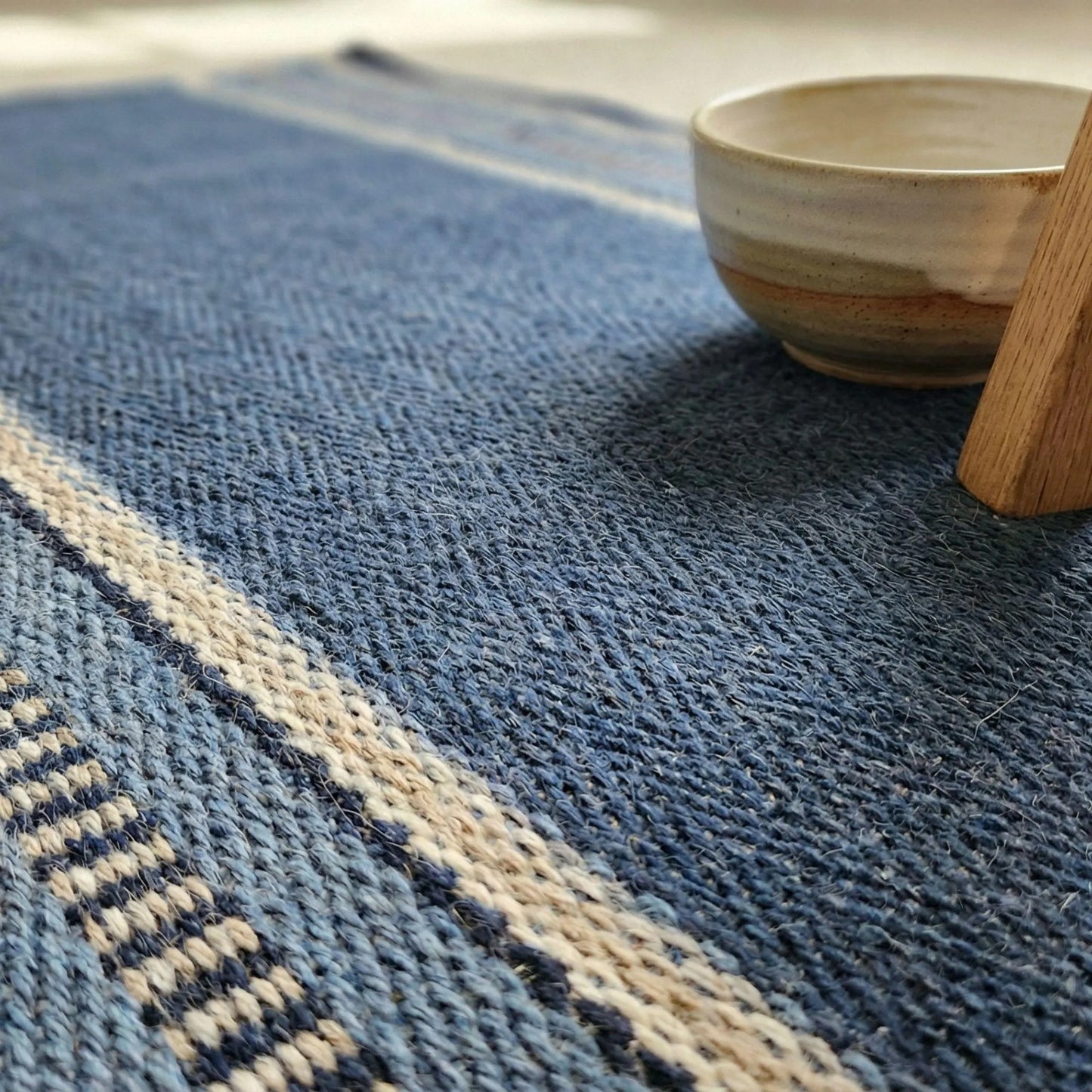 Blue Herringbone Stripes, Long Hallway Stair Runner