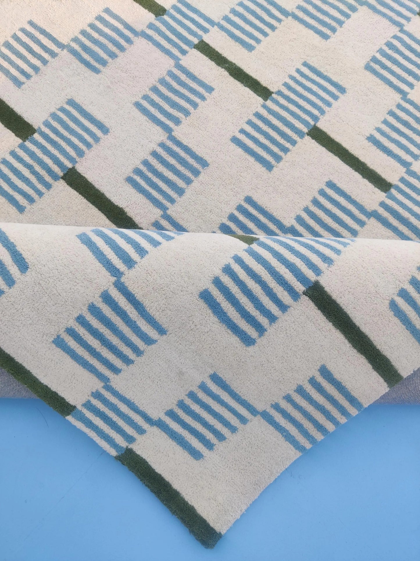 Hand-Tufted Wool Runner Light Blue, Terracotta Rust Stair Runner