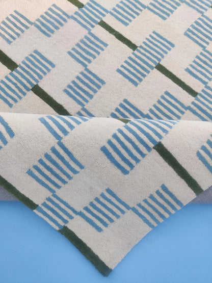 Hand-Tufted Wool Runner Light Blue, Terracotta Rust Stair Runner