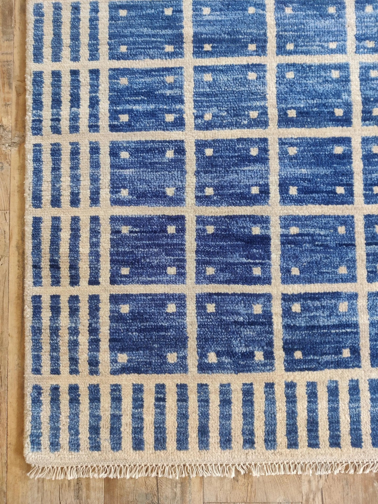 Luxury Indigo Oushak Floor Rug with Striped Border carpet
