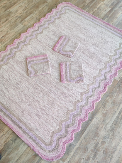 Hand Tufted Wool Carpet, Pink Scalloped Rug, Custom Shape Area Rug