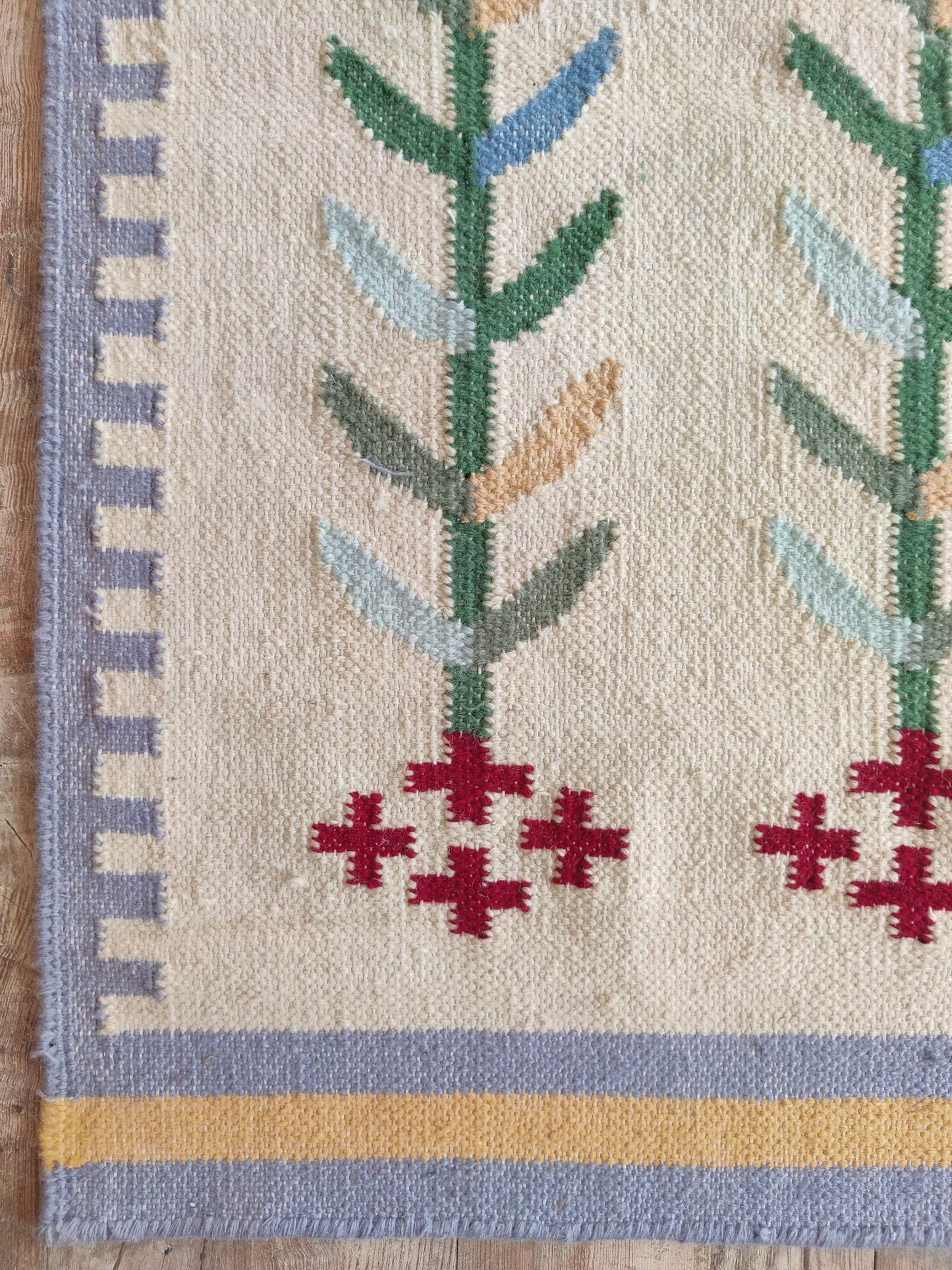 Handwoven Wool Runner Rug, Colorful Geometric Floral Design