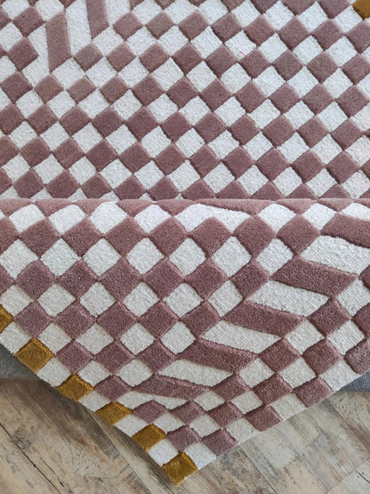 Checkerboard Geometric Rug, Mauve & Ivory Modern Abstract  Tufted Area Rug