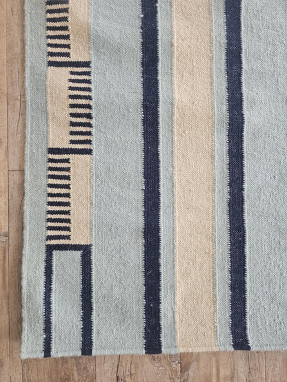 Blue Striped Wool Flatweave Runner Rug Modern Kitchen Runner