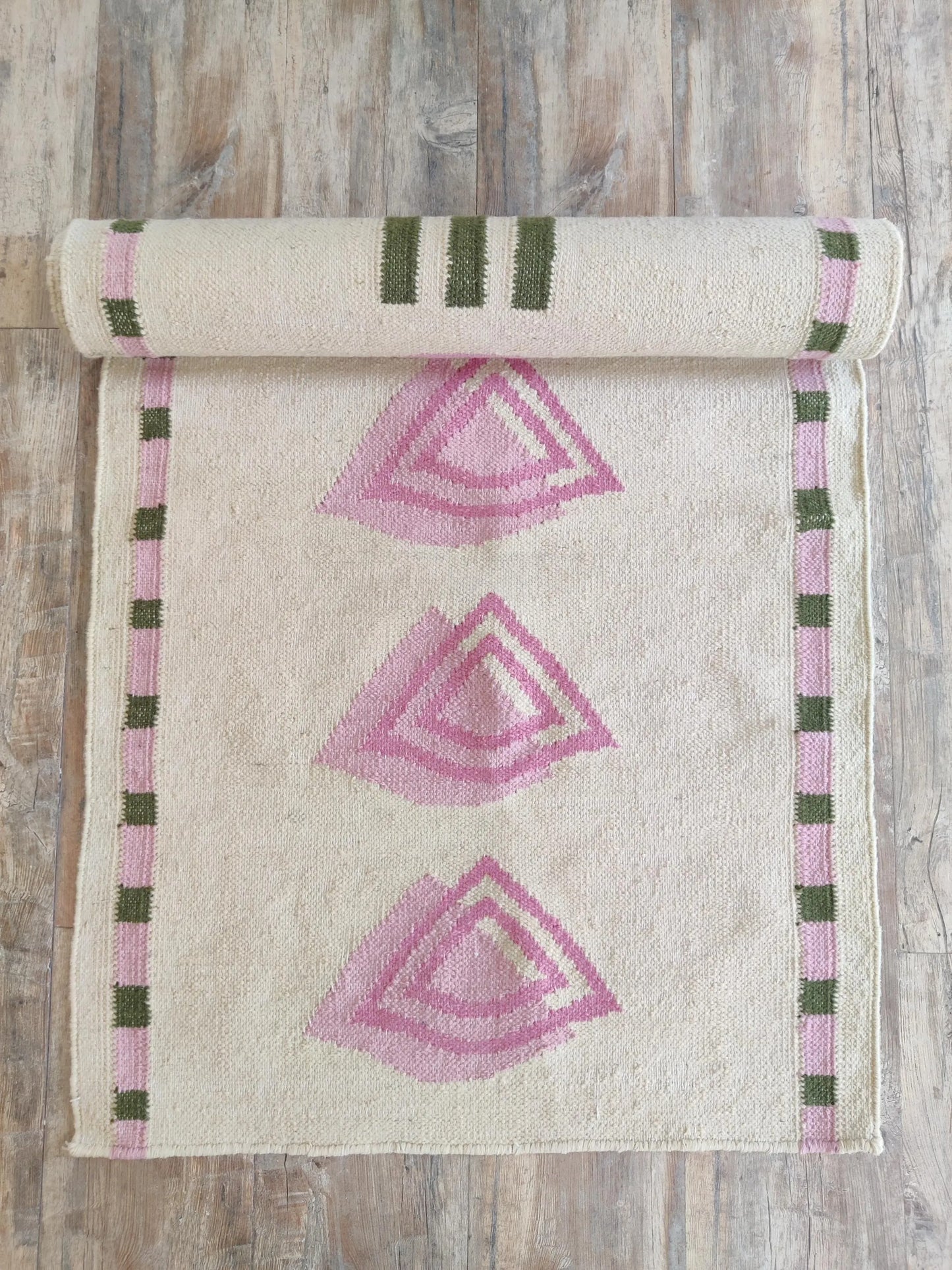 Pink Geometric Wool Flatweave Runner Rug Custom-Size Entryway Rug