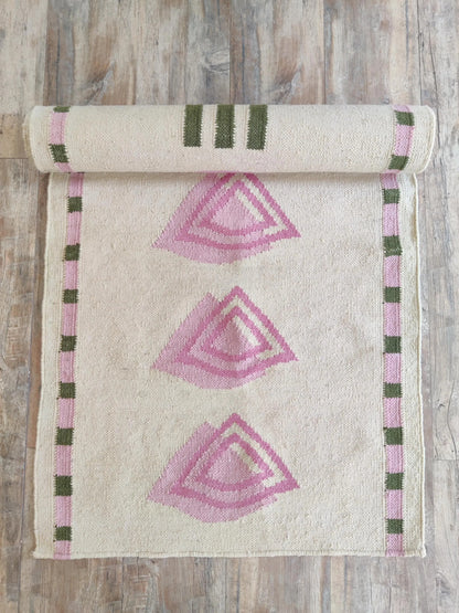 Pink Geometric Wool Flatweave Runner Rug Custom-Size Entryway Rug
