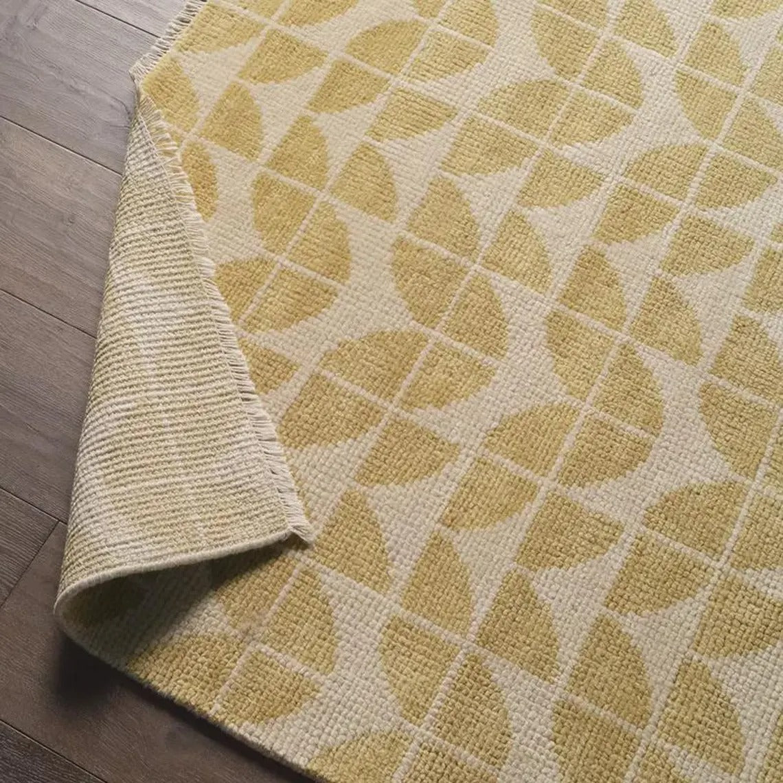 Modern Cream Leaf Pattern Hand Knotted Wool Oushak Rug