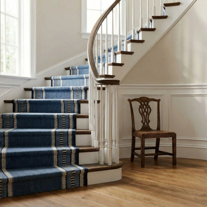 Blue Herringbone Stripes, Long Hallway Stair Runner