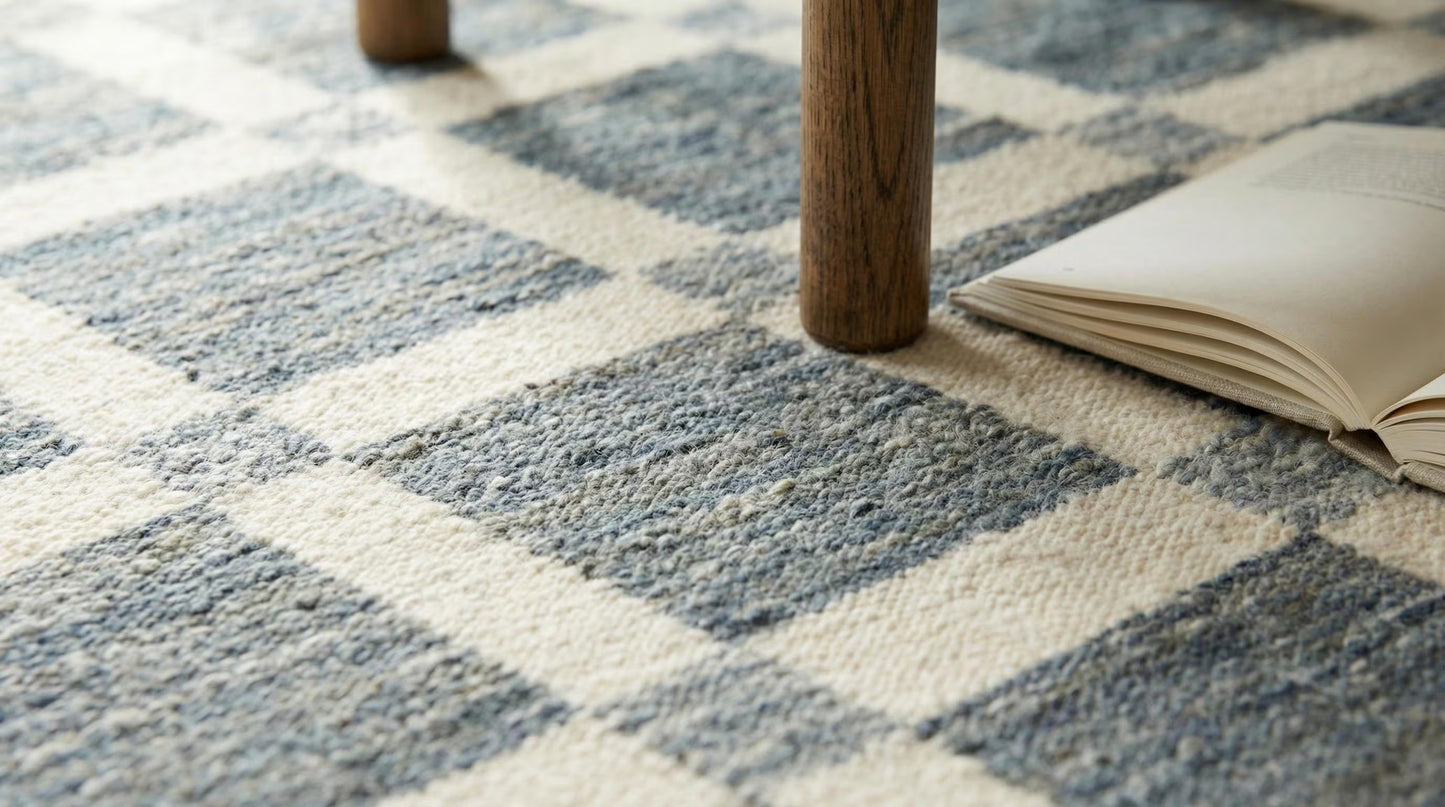 Turkish Handmade Wool Oushak Carpet, Modern Contemporary Minimalist Design for Bedroom