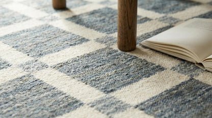 Turkish Handmade Wool Oushak Carpet, Modern Contemporary Minimalist Design for Bedroom