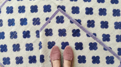Premium Neutral Blue Geometric Wool Oushak Rug