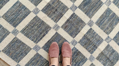 Turkish Handmade Wool Oushak Carpet, Modern Contemporary Minimalist Design for Bedroom