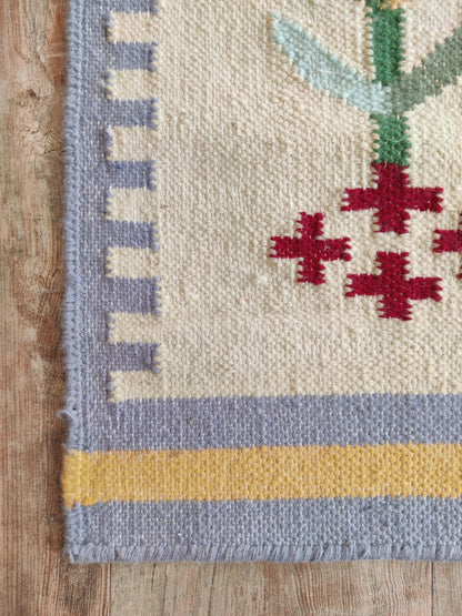 Handwoven Wool Runner Rug, Colorful Geometric Floral Design
