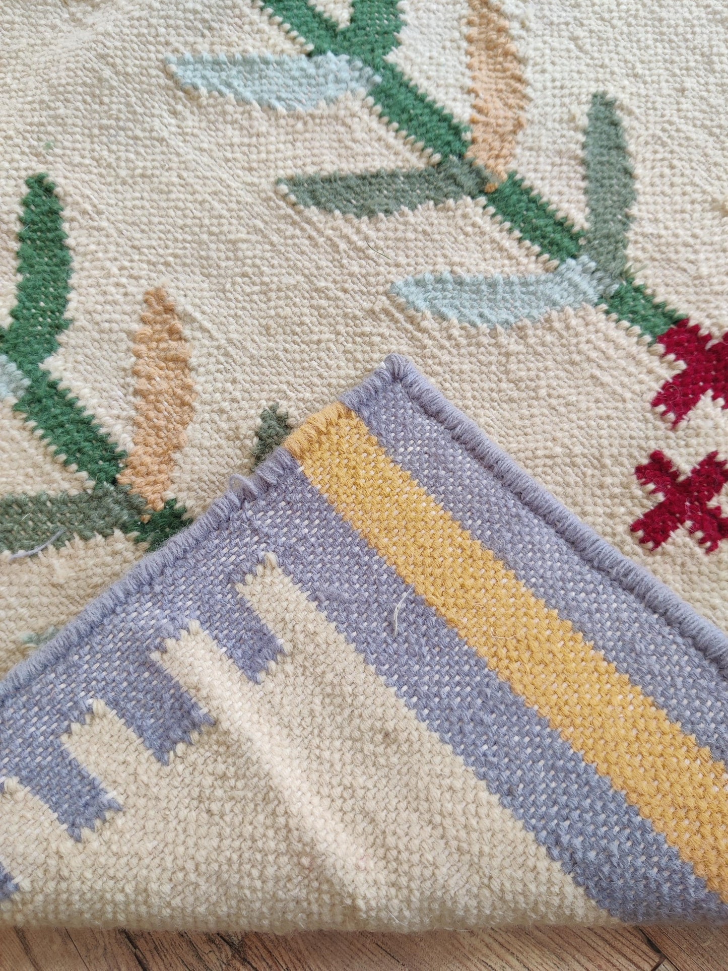 Handwoven Wool Runner Rug, Colorful Geometric Floral Design