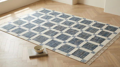 Turkish Handmade Wool Oushak Carpet, Modern Contemporary Minimalist Design for Bedroom